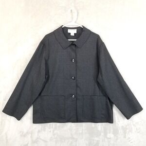Vintage Oscar de la Renta Jacket Women 14‎ Gray Wool Blazer Minimal Career USA